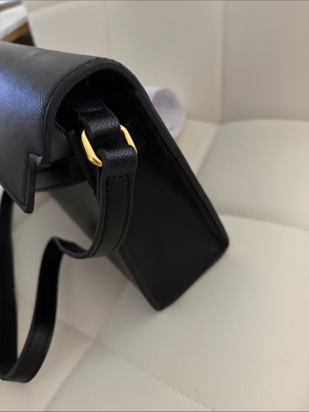 Black Leather Crossbody Bag with Gold Hardware two strap mini bag any phone fits - Picture 3 of 7